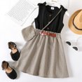 thumbnail image 5 of PatPat Girls Dress Plaid Ribbed Button Sleeveless Princess Dress with Bag Elegant Outfits Set Sizes 4-12, 5 of 6