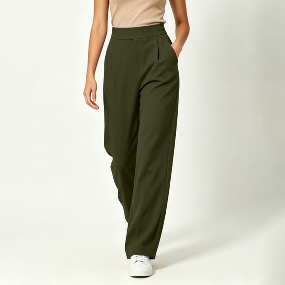 ClodeEU Women's High Waist Wide Leg Dress Pants,Casual Loose Straight Business Trousers with Pockets ,Women's Plus L