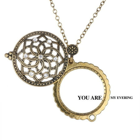 Flower Pendant Locket - Vintage Jewelry Magnifying Glass Hollow out Flower Locket Pendant Necklace Chain