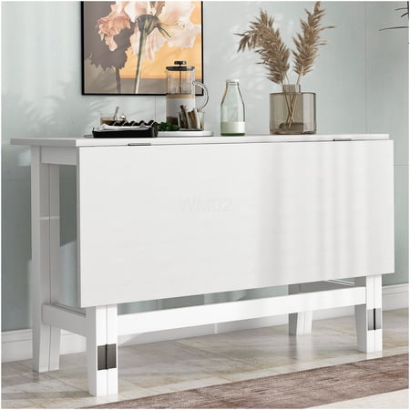 COSMOS White Farmhouse Drop Leaf Extendable Dining Table for Small Spaces Solid Wood Kitchen Table with Expandable Leaf Rustic Style Dining Set
