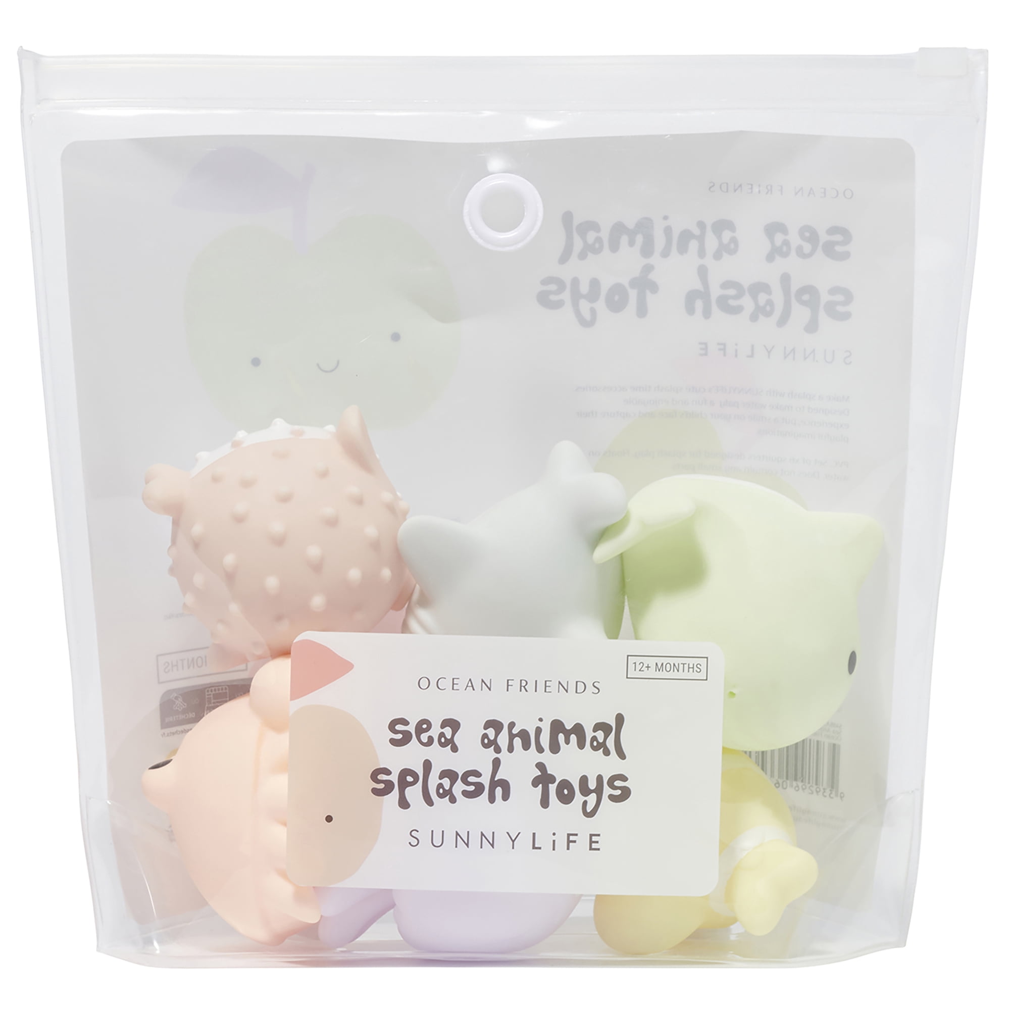 Sunnylife: Splash Toys: Sea Animal Ocean Friends - 6pc Water Squirters, Various Pastel Colors, Floating Pool Toys, Bath-Beach-Sand Play, Kids 3+