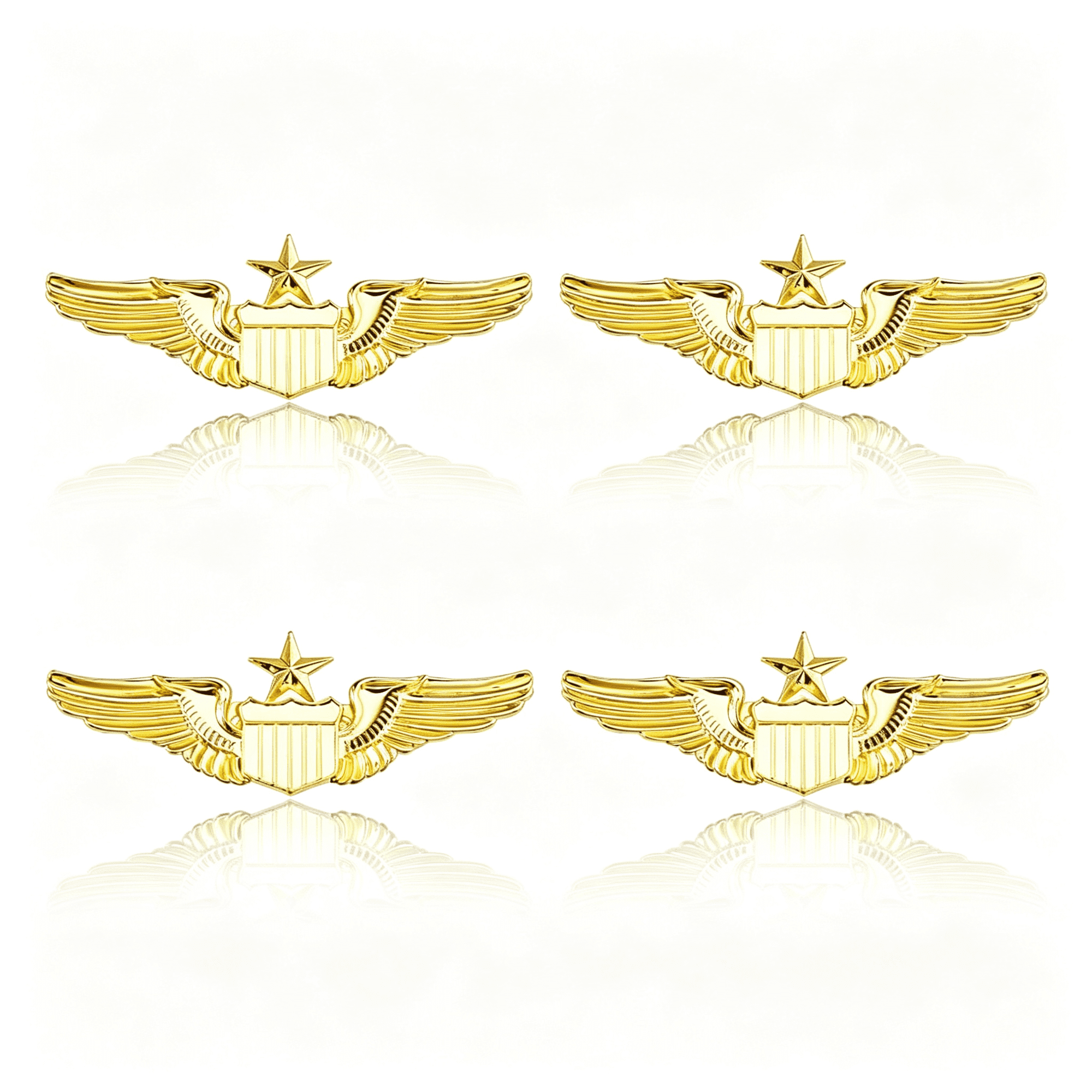 SELIVO 4Pcs Wings Pins 2.3" Wide Air Force Senior Pilot Wings Badge Alloy Aviator Wing Pin Metal Pilot Wing Brooch for Hat Shirt Uniform Costume Flight Attendant Pins, Gift for Pilots