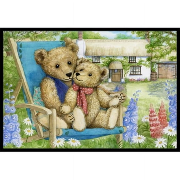 Springtime Teddy Bears in Flowers Indoor or Outdoor Mat, 24 x 36