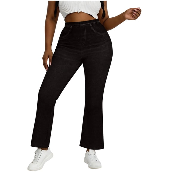 Stamzod Women's High Waisted Jeggings Pants Stretchy Tummy Control Bootcut Skinny Jean Leggings with Pockets Black M