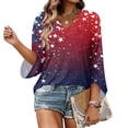 thumbnail image 5 of 3/4 Sleeve V Neck Patriotic Blouses for Women, American Flag Stars and Stripes Print Loose Tee Tops for Independence Memorial Day, 5 of 6