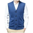 thumbnail image 1 of Men's V-Neck Wool Vest for Autumn and Winter – Buckle Detail Collarless Pure Color Knit Sleeveless Sweater with Versatile Layering Potential, 1 of 8