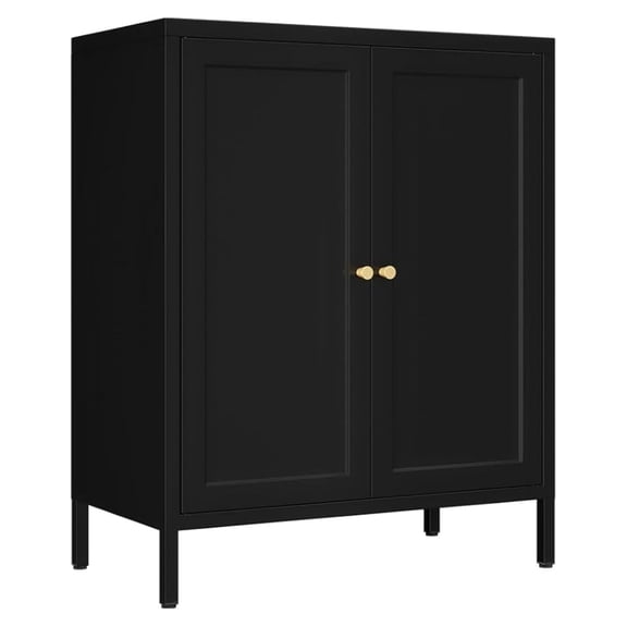 Metal Accent Storage Cabinet for Bedroom, Living Room,Bedside, Office Room,Kitchen-Bathroom Floor Storage Cabinet with 1 Adjustable Shelves-Metal Storage Freestanding Organizer(Square Door, black)