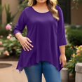 thumbnail image 5 of WTOBBY Plus Size Women's Solid Color Round Neck 3/4 Sleeve Tunic Top Basic Loose Fit Tee for Full Figure Comfort Everyday Fall Fashion,Purple XL, 5 of 5