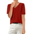 thumbnail image 2 of Dwellite Sweaters for Womens Short Sleeve Cropped V Neck Business Casual Lightweight Sweater Tops Summer Spring Knit Tops Pullover 2026 Red S, 2 of 5