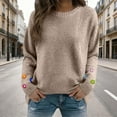 thumbnail image 6 of Women's Crochet Cuff Sweater, Long Sleeve Crewneck Pullover with Embroidered Wrist Detail, Boho Chic Knit Top, Artisan Style Crochet Accent Blouse for Women Beige L, 6 of 10