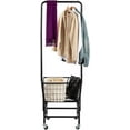 thumbnail image 6 of Laundry Cart with Clothes Rack, Rolling Laundry Butler with Wire Storage Rack，Black, 6 of 16