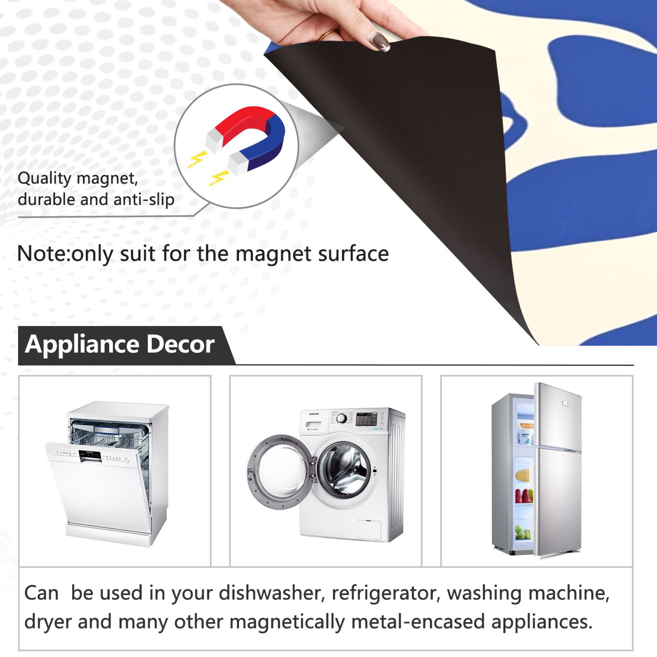 Dishwasher Magnetic Sticker 23x26 Inch Refrigerator Magnetic Sticker Washing Machine Magnetic Sticker Kitchen Panel Magnetic Sticker Home Decor Lovely Blue Pattern