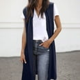 thumbnail image 2 of PMVFHDE Women's Fashion Stylish Outerwear Layer, Long Length Sleeveless Open Front Vest Long Cardigan Navy,L, 2 of 5