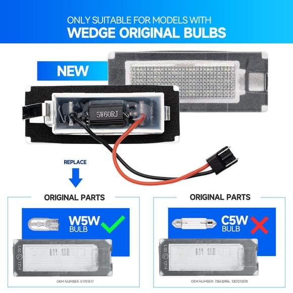 2x 6500K Lumières de Plaque d'Immatriculation LED Blanches pour 2004-2012 pour Lancia Musa
