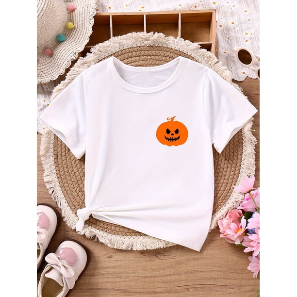 Halloween T-shirt - Pumpkin Print, Breathable Knit Cotton, Perfect for Outdoor Activities, Easy to Clean, Comfortable Round Neck Short Sleeve, Ideal for Back-to-School Season, Halloween