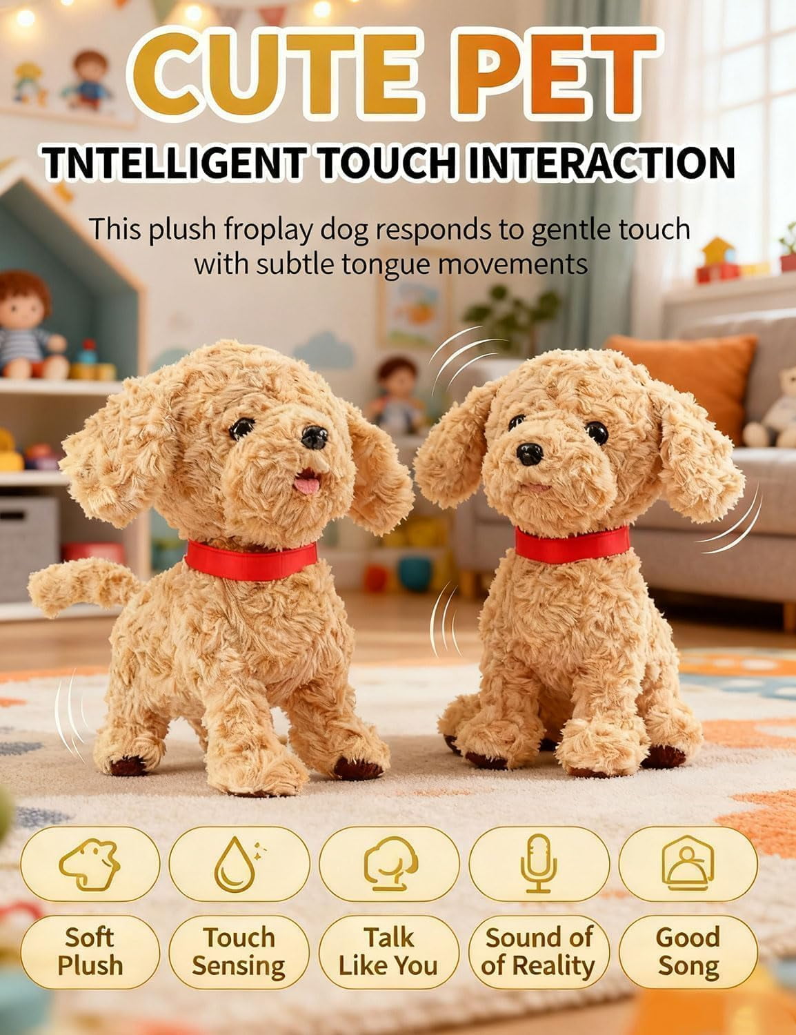 Extra large Lifelike Robot Dog ToyInteractive Robot with Touch Sensing, Voice Mimicry, Licking Motion, Soft Fur, USB charging | Perfect for Kids（Style A  1 PCS）