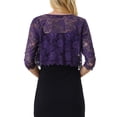 thumbnail image 3 of INSPIRE CHIC Women's Cardigan Open Front 3/4 Sleeve Sheer Floral Lace Cropped Shrug Top M Dark Purple, 3 of 6