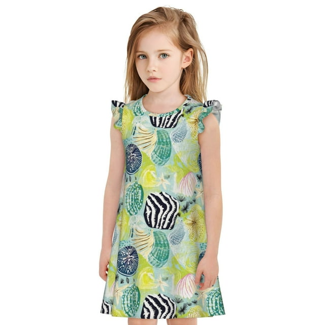 Vsdgher Chemise de Nuit Coquillage pour Filles Manches Courtes à Volants Robe de Nuit Pyjama pour Fête Pyjama-Moyen