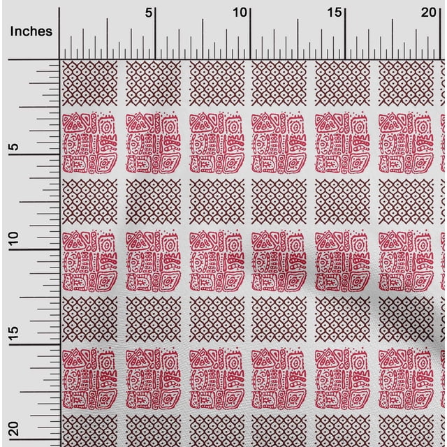 oneOone Polyester Lycra Crimson Red Fabric Ethnic Block Craft Projects Decor Fabric Printed By The Yard 56 Inch Wide