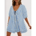 thumbnail image 4 of Womens Oversized Striped Romper Dress Shorts Jumpsuit Beach Vacation Clothes with Pockets Blue S, 4 of 5
