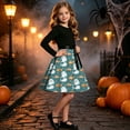 thumbnail image 5 of Girls' Halloween Two Piece Long Sleeve Dress Twisted Tree Bat Print Bow Belt A Line Flowy Skirt Kids Role Play Costume for Girls 5-14Y, Halloween Costumes for Girls Green a 11 Years, 5 of 7