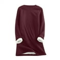 thumbnail image 7 of Red Womens Shirts Dressy Casual, Long Sleeve Womens Flowy Tops, Polyester Casual Blouses for Women, Women Casaul Thick Fleece Sweatshirt Winter Velvet Warm O-neck Underwear Top, 7 of 7