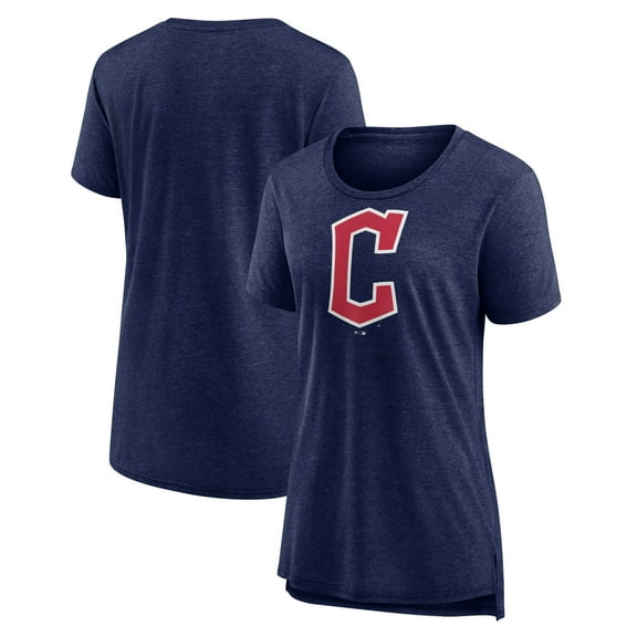 Women's Heather Navy Cleveland Guardians Official Wordmark Tri-Blend T-Shirt