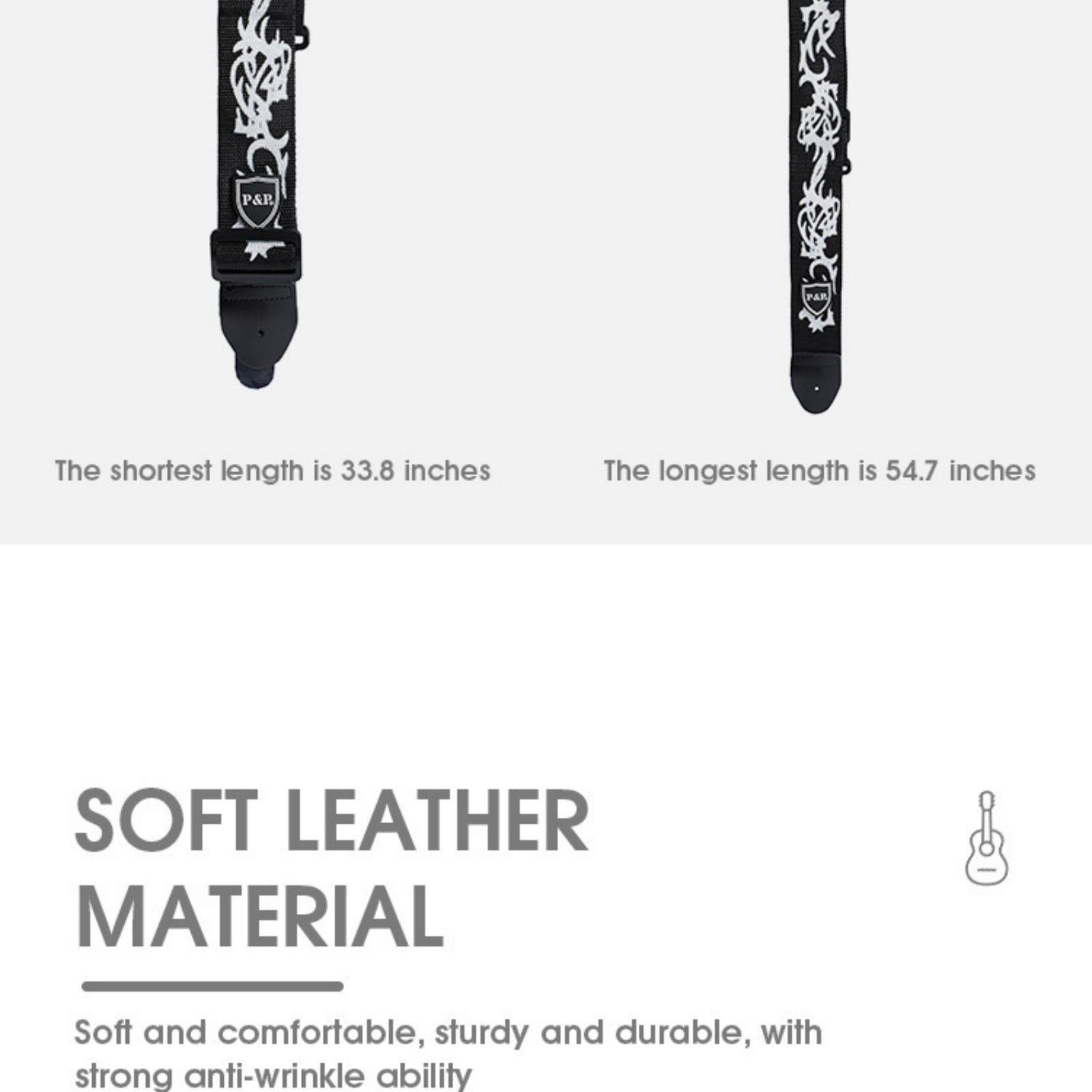 Flame Pattern Adjustable Guitar Strap for Acoustic Electric Bass & Ukulele, Canvas Shoulder Strap with PU Leather Ends