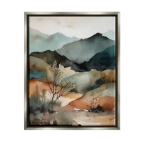 Stupell Industries Mountains Mood Abstract Landscape Painting Gray Floater Framed Canvas Art Print Wall Art, 25 x 31