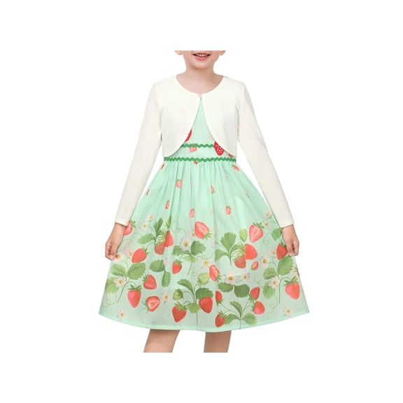 Sunny Fashion Girls Dress 2 Piece Set Cropped Knit Cardigan Daily Garden Picnic 4-5 Years