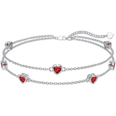 Dorunmo Heart Red Bracelet for Women 925 Sterling Silver January Birthstone Bracelets Garnet Women's Bracelets Birthday Jewelry for Mom Wife