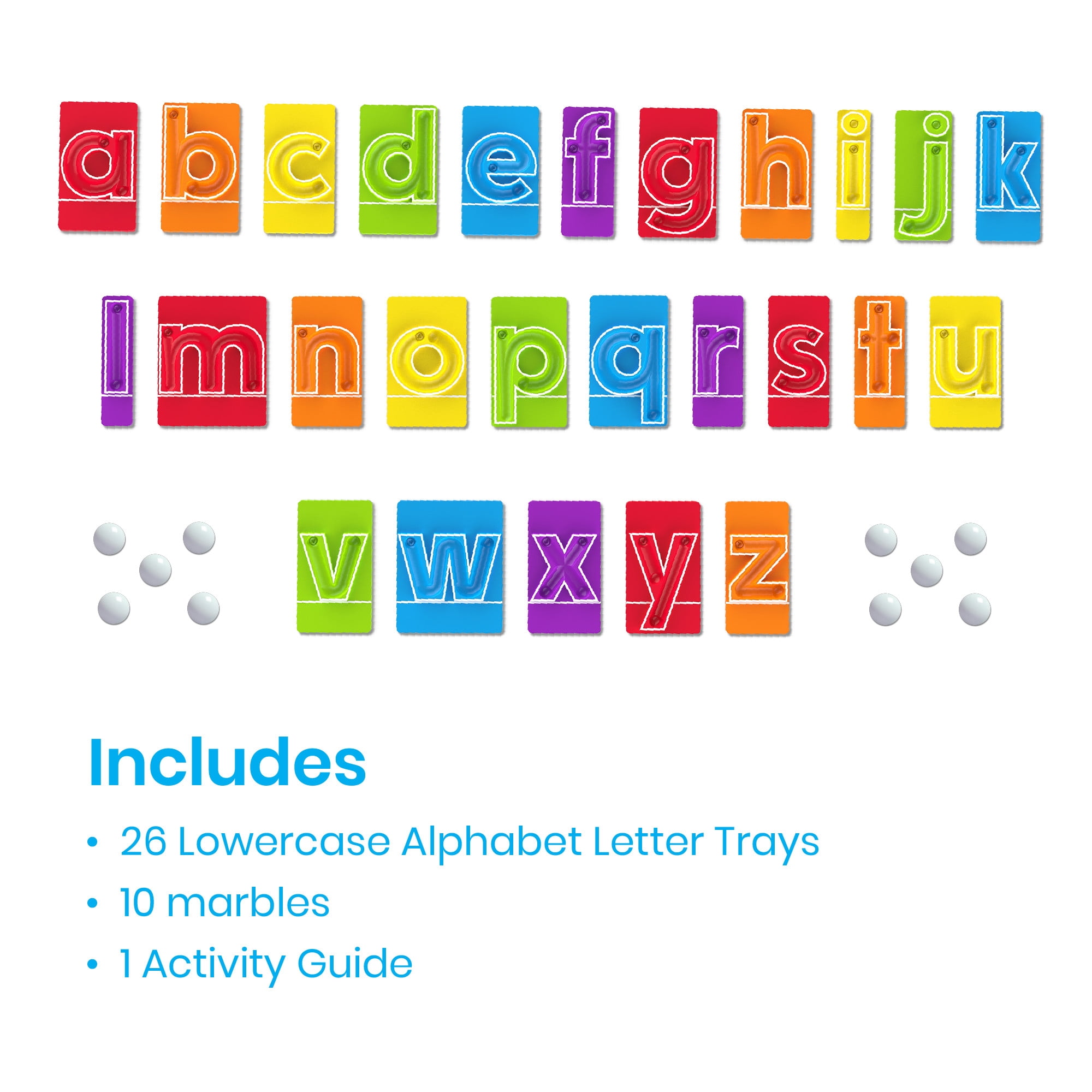 hand2mind MarbleTracers - Lowercase Letters, 24 Letter Tracing Trays, 10 Marbles