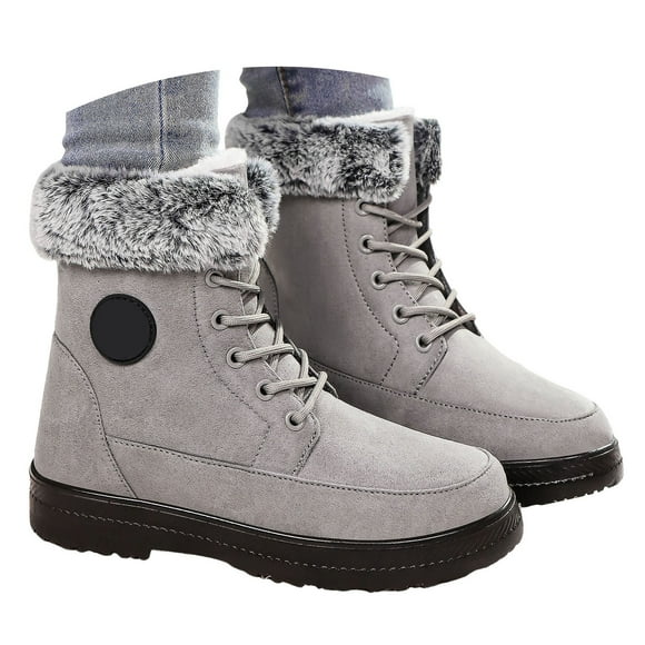 Mepaouo Women Winter Snow Ankle Boots Waterproof Lace up Hiking Booties Anti Slip Outdoor Walking Shoes