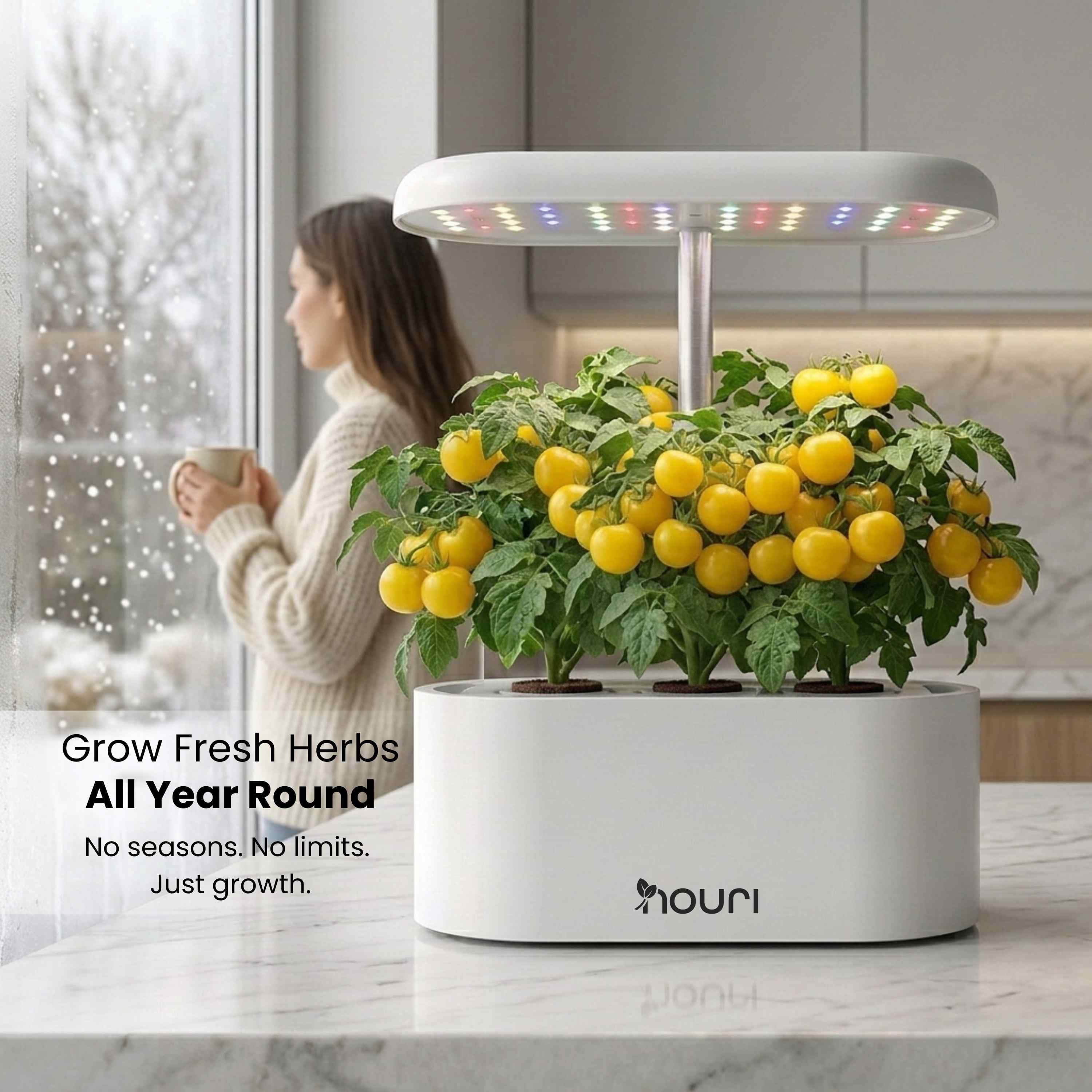 Nouri Hydroponics Growing System, 5 pod APP Smart Indoor Herb Garden Kit with LED Grow Lights, Hydroponic Herb Garden with Basil Seeds Included