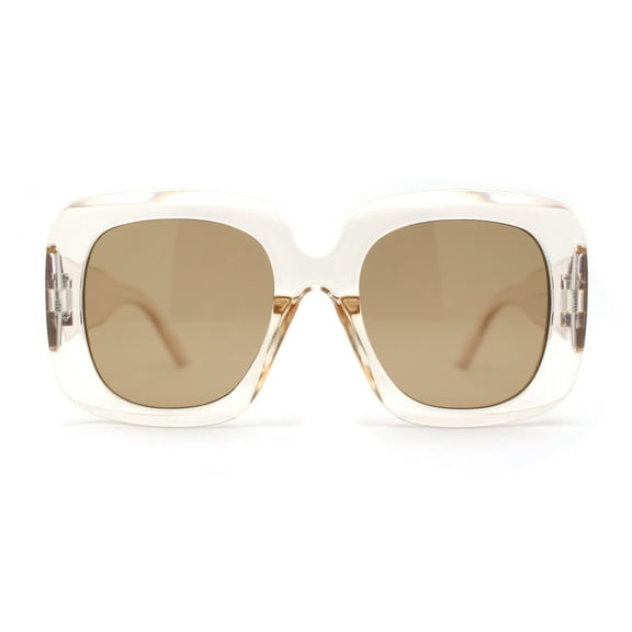 Womens Oversized Thick Plastic Mod Minimal Fashion Rectangle Sunglasses Beige Brown