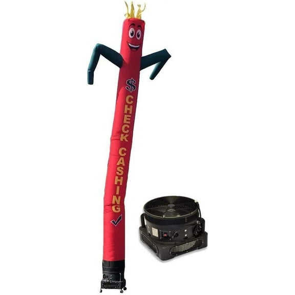 20ft Inflatable Tube Man Guy Puppet Dancer Wind Waver, Check Cashing Red - Complete with 1HP 2 Speed Air Blower
