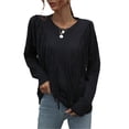 thumbnail image 1 of One opening Women Solid Color Knitwear Long Sleeve Round Neck Fringe Decoration Hole Cutout Loose Sweater Tops, 1 of 7
