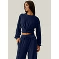 thumbnail image 2 of Osfvolr Women 2 Piece Outfits Sweatsuit Set Twist Front Cropped Sweatshirt Wide Leg Sweatpant Lounge Set Navy Blue XL, 2 of 6