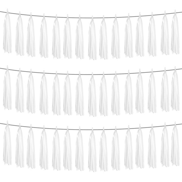 Banner Hysilla con flecos blancos con forma de serpentina, 9 m