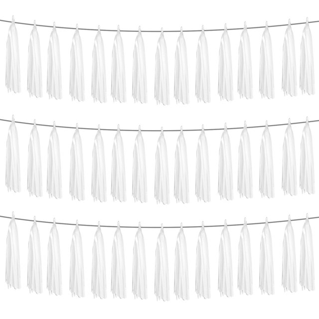 Banner Hysilla con flecos blancos con forma de serpentina, 9 m