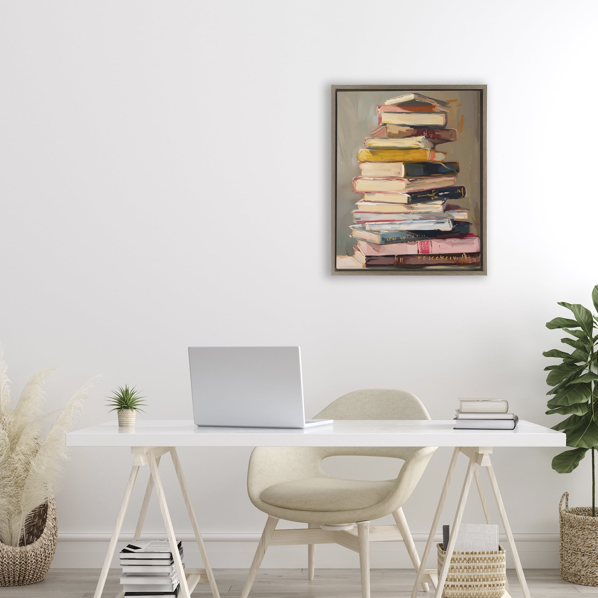 Stupell Industries Well Loved Bookstack Brown Framed Floater Canvas Wall Art, design by LSR Design Studio