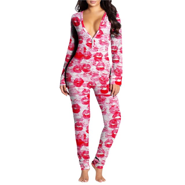 Mono de Navidad con botones para mujer, pijama funcional de manga larga con estampado, con solapa abotonada, ropa de dormir para adultos