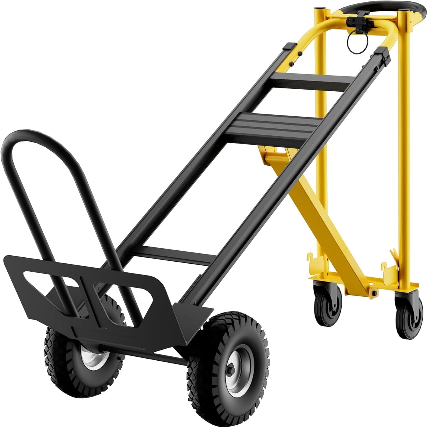 3 in 1 Convertible Hand Truck Dolly, 770 LBS Load Capacity Folding Cart with 3 Positions & Puncture-Proof Wheels, Elastic Straps, Aluminum Collapsible Dolly Cart for Home, Warehouse, Supermarket
