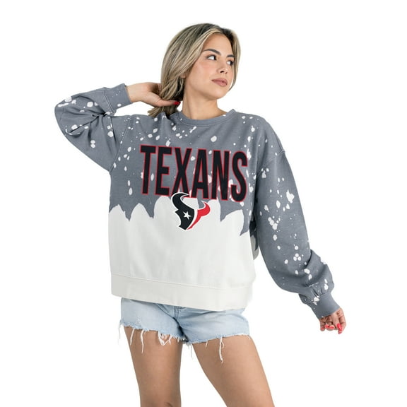 Women's Gameday Couture  Gray Houston Texans Oversized Faded Wash Tri-Blend Pullover Sweatshirt