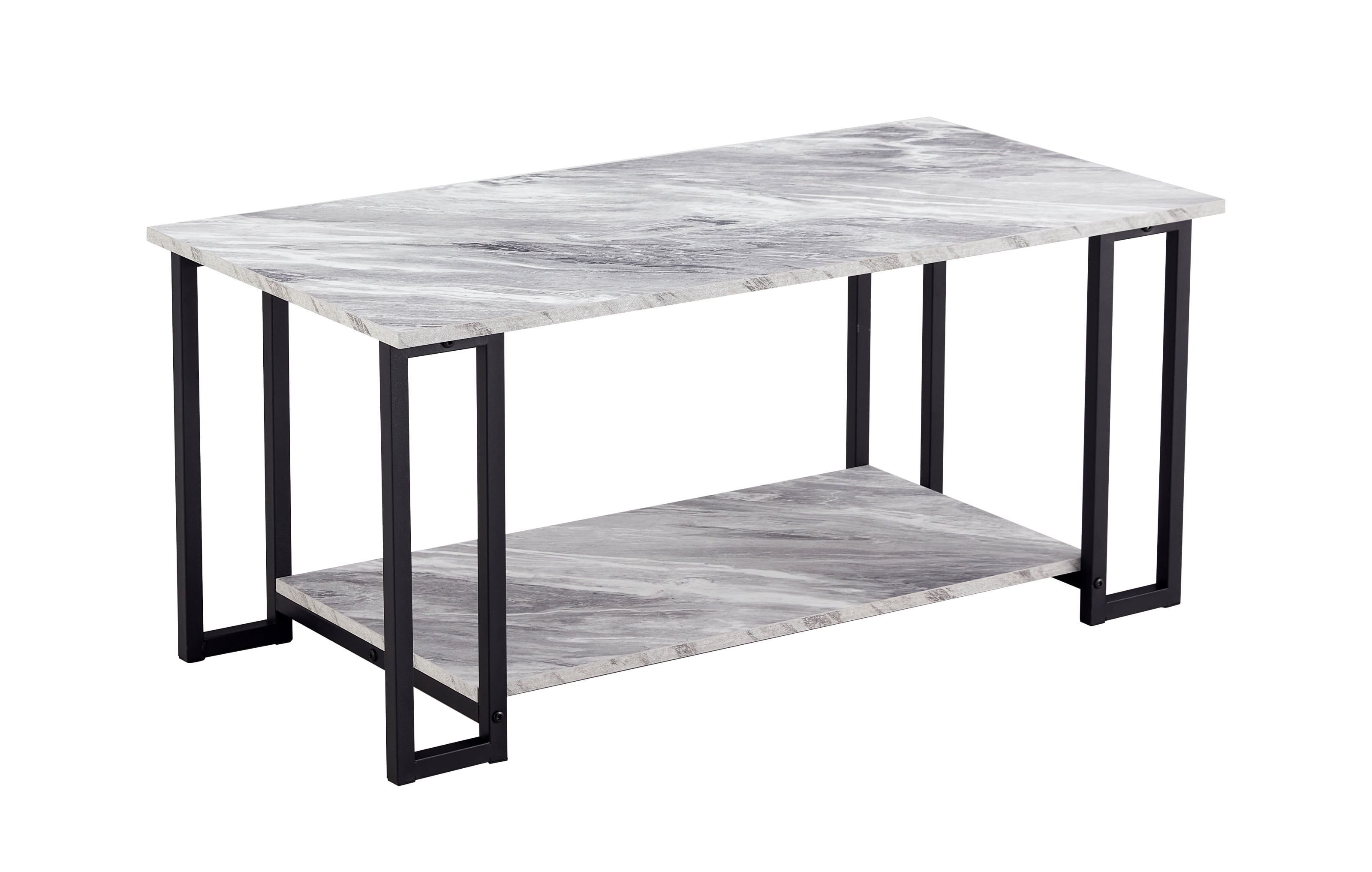 Lowestbest Coffee Table with 2 Layers Marble MDF Rectangle Tabletop Iron Coffee Table , for Dining Room, (White) Lowestbest Coffee Table with 2 Layers Marble MDF Rectangle Tabletop Iron Coffee Table , for Dining Room, (White)