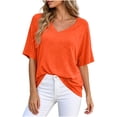 thumbnail image 2 of Hxshgdsn Womens Oversized T Shirt Short Sleeve Solid Color V Neck Loose Fit Casual Summer Blouse （Orange/S）, 2 of 6