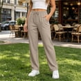 thumbnail image 6 of Lumosvexa Women's Drawstring Pants, Side Pockets Elastic Waist Straight Leg Fall Active Casual Pants Brown M, 6 of 8