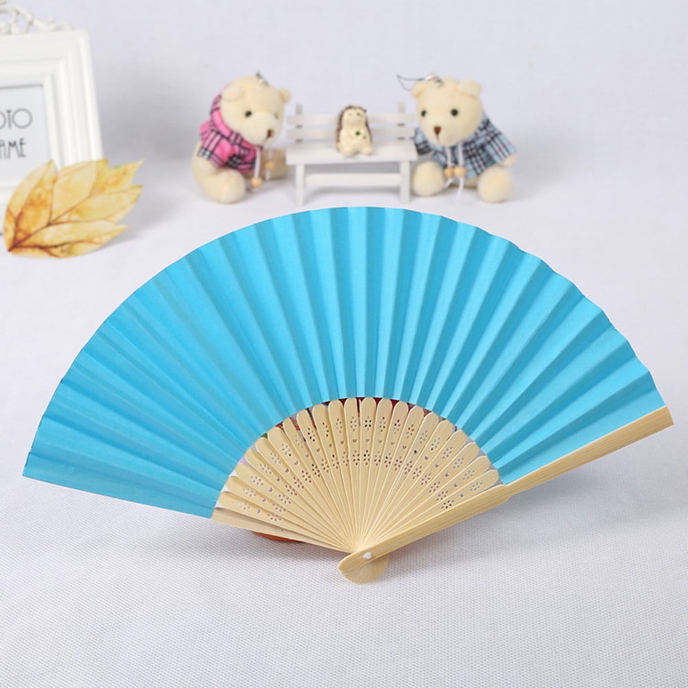 tangnade home decor paper fans handheld pattern folding dance wedding party  lace silk folding hand held solid color fan 