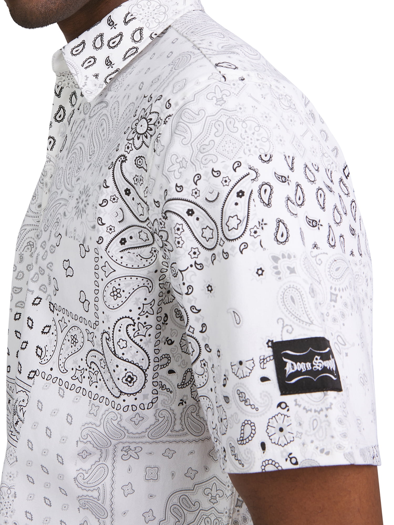 Dogg Supply by Snoop Dogg Men's & Big Men’s Cotton Stretch Paisley Print Patchwork Button-Down Short Sleeve Shirt, Sizes XS-3XL
