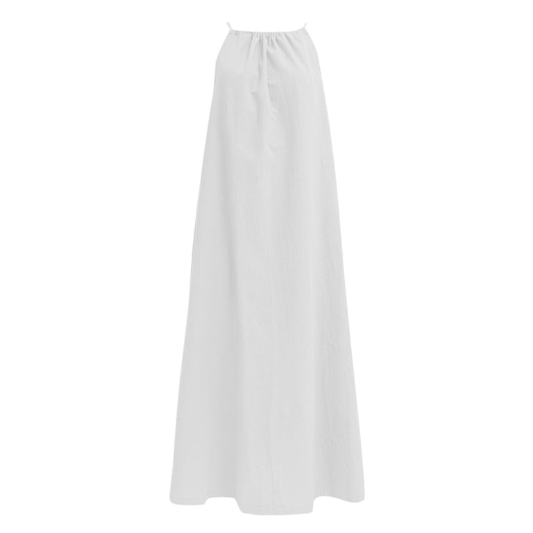 OSOLU Dresses Solid Color Women Linen Sleeveless Extra Long Back Lace Up  Linen Sleeveless Extra Long Dress Classic Sundress Flowy Vacation Dress -  Walmart.com